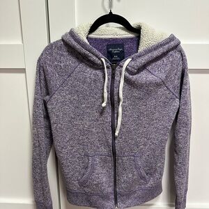 American Eagle Outfitters Purple Zip Hoodie with Cream Sherpa Hood